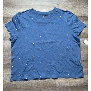 Gap Women's L Shrunken Cotton Heart Polka-dot Short Sleeve Shirt K2